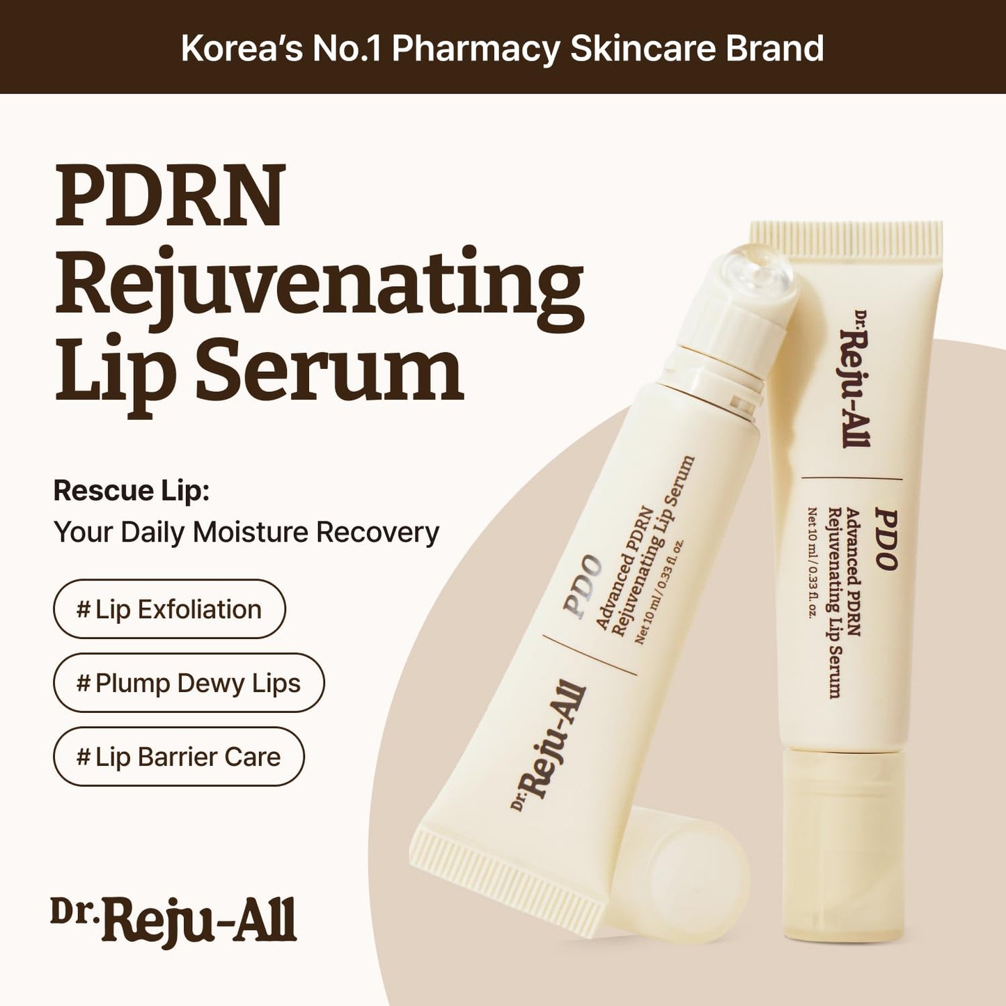 Advanced PDRN Rejuvenating Lip Serum 0.3 Fl Oz | Hydrating Lip Balm, Lipozip PDRN for Glowy, Dewy Lips, Gentle Exfoliating Lip Moisturizer, with Hibiscus & Lactic Acid